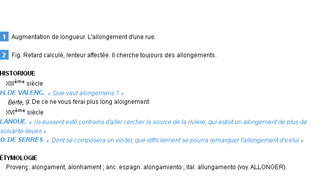 Définition allongement ou alongement Emile Littré