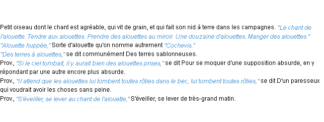 Définition alouette ACAD 1835