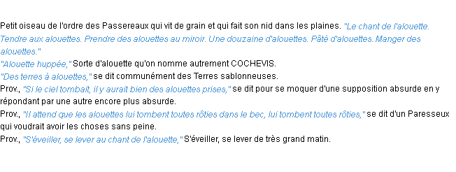 Définition alouette ACAD 1932