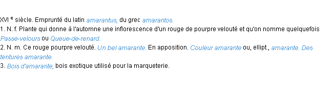 Définition amarante ACAD 1986