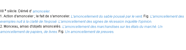 Définition amoncellement ACAD 1986