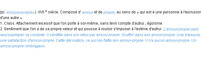 Définition amour-propre ACAD 1986