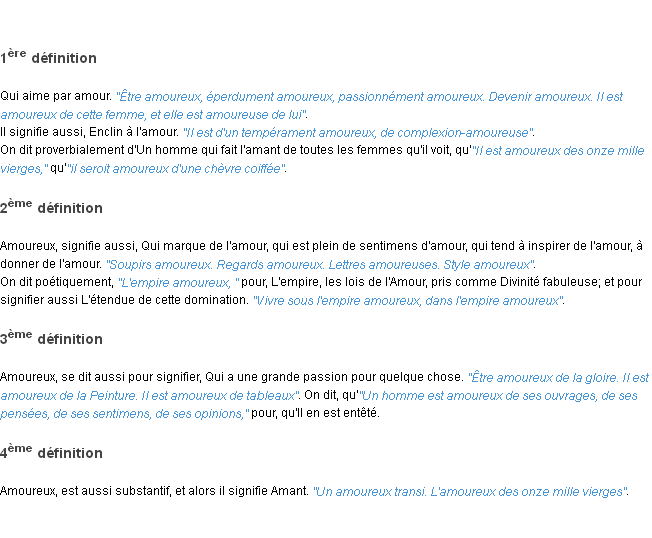 Définition amoureux ACAD 1798