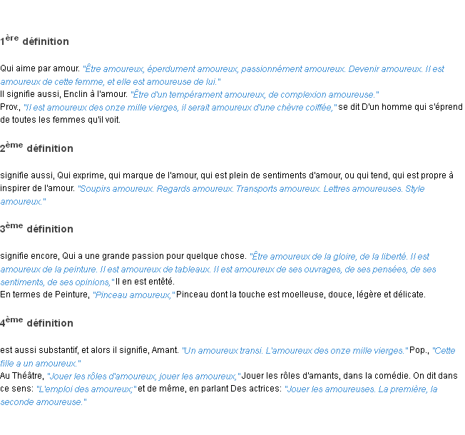 Définition amoureux ACAD 1835