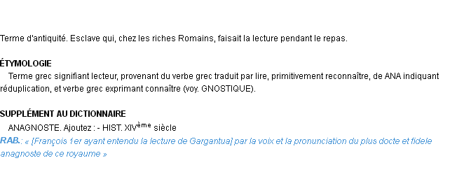 Définition anagnoste Emile Littré