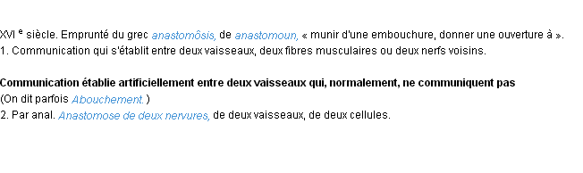 Définition anastomose ACAD 1986