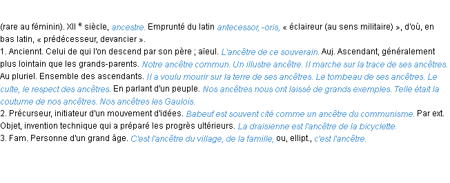 Définition ancêtre ACAD 1986