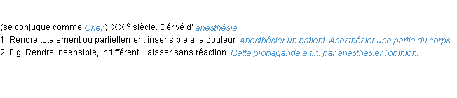 Définition anesthésier ACAD 1986