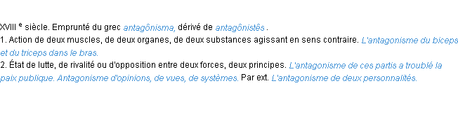 Définition antagonisme ACAD 1986