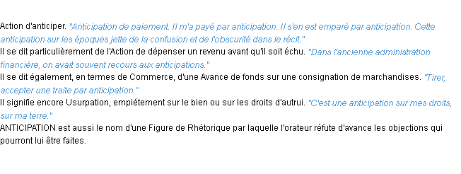 Définition anticipation ACAD 1932