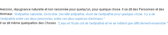 Définition antipathie ACAD 1932