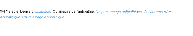 Définition antipathique ACAD 1986