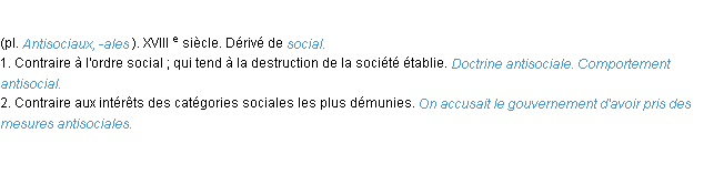 Définition antisocial ACAD 1986