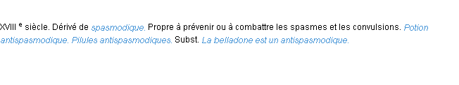 Définition antispasmodique ACAD 1986