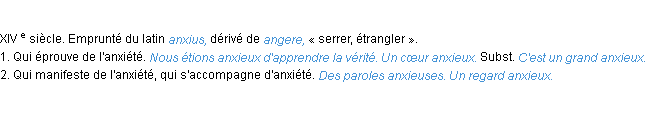 Définition anxieux ACAD 1986