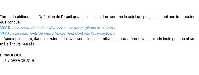 Définition aperception Emile Littré