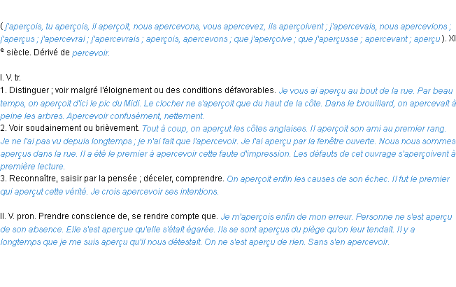 Définition apercevoir ACAD 1986