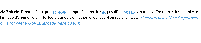 Définition aphasie ACAD 1986