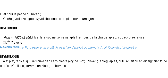 Définition aplet ou appelet Emile Littré