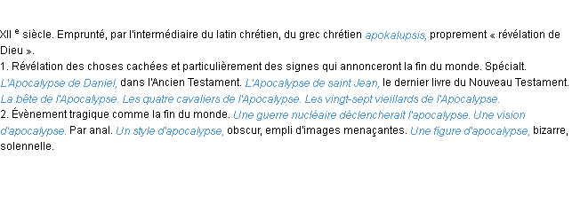 Définition apocalypse ACAD 1986