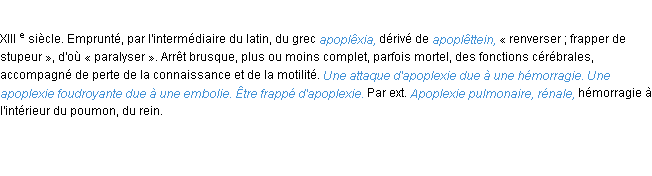 Définition apoplexie ACAD 1986