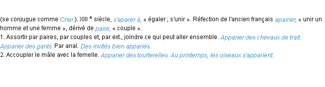 Définition apparier ACAD 1986