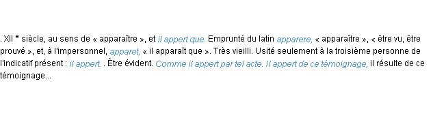 Définition apparoir ACAD 1986