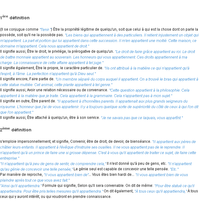 Définition appartenir ACAD 1835