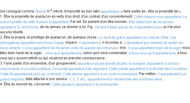 Définition appartenir ACAD 1986