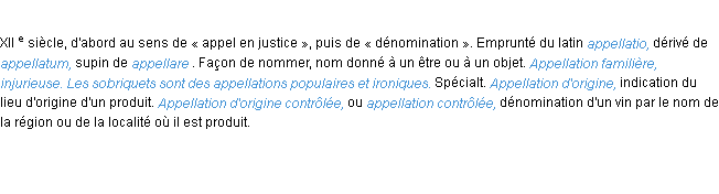 Définition appellation ACAD 1986