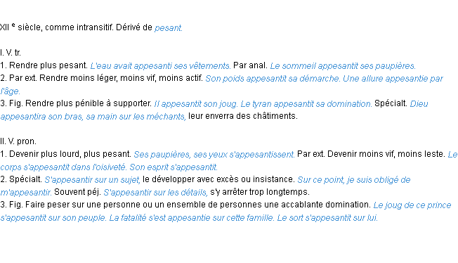 Définition appesantir ACAD 1986