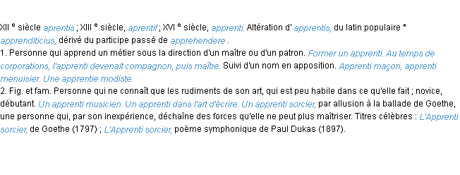 Définition apprenti ACAD 1986