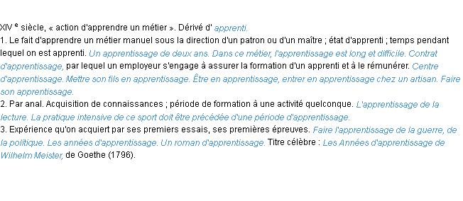 Définition apprentissage ACAD 1986