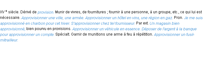 Définition approvisionner ACAD 1986