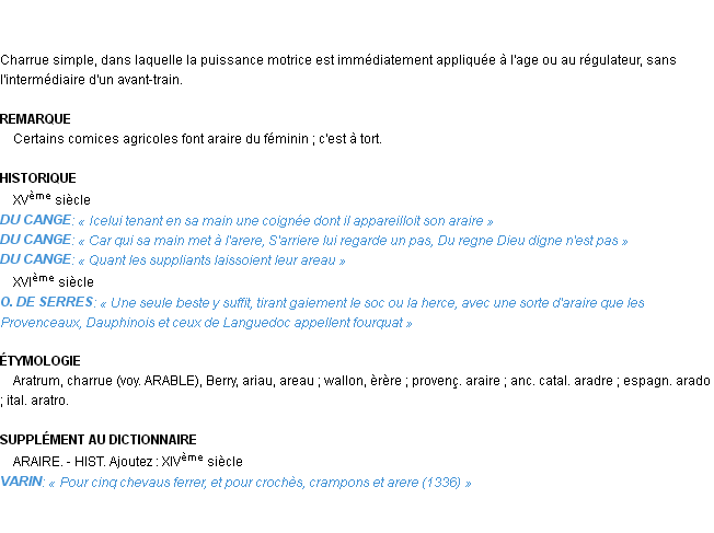 Définition araire Emile Littré