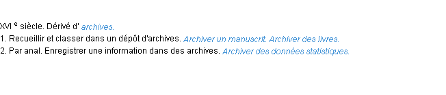 Définition archiver ACAD 1986