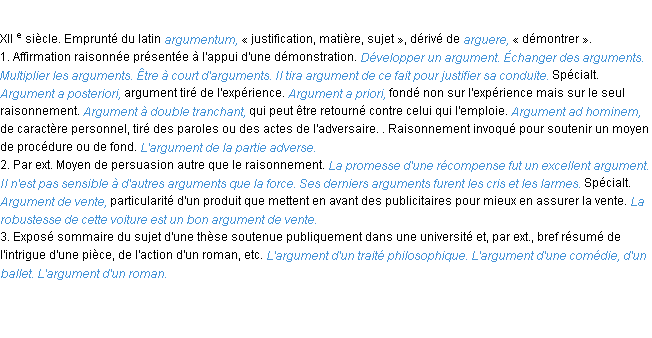 Définition argument ACAD 1986