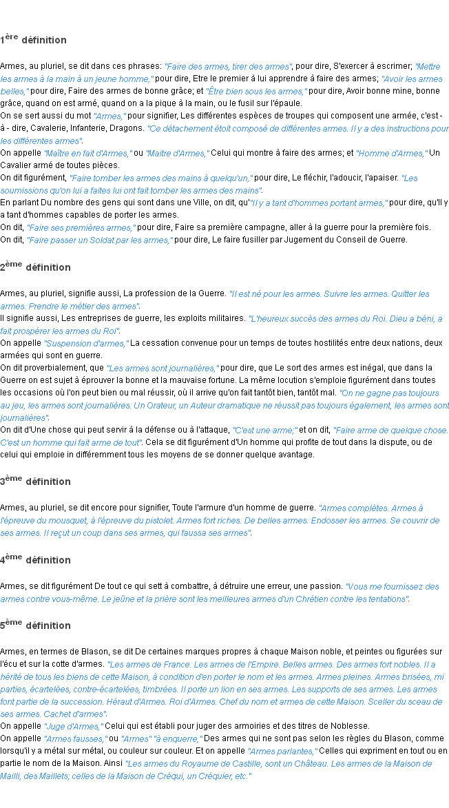 Définition armes ACAD 1798