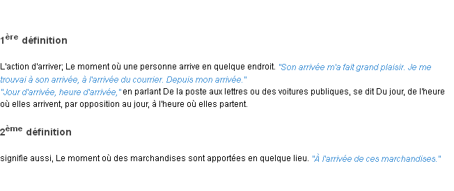 Définition arrivée ACAD 1835