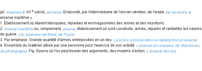 Définition arsenal ACAD 1986