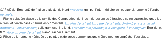 Définition artichaut ACAD 1986