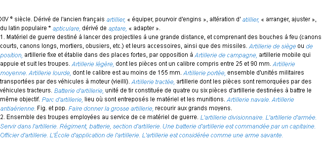 Définition artillerie ACAD 1986