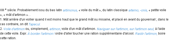 Définition artimon ACAD 1986