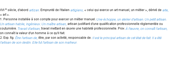 Définition artisan ACAD 1986