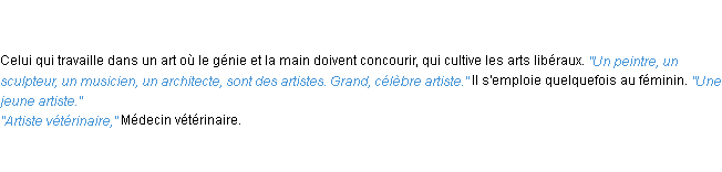 Définition artiste ACAD 1835