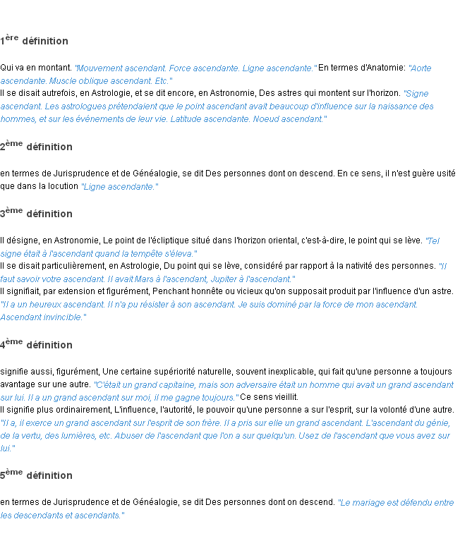 Définition ascendant ACAD 1835