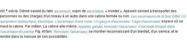 Définition ascenseur ACAD 1986