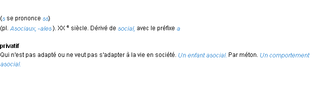 Définition asocial ACAD 1986