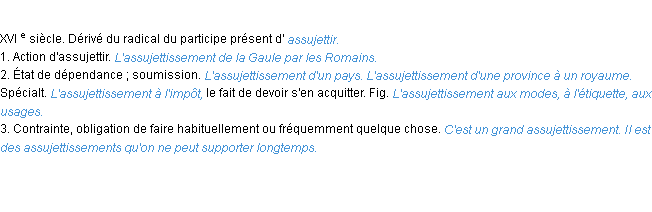 Définition assujettissement ACAD 1986