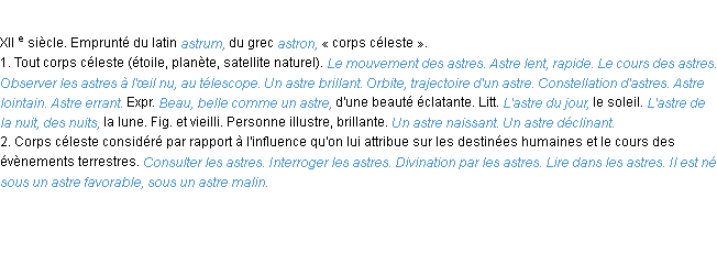 Définition astre ACAD 1986